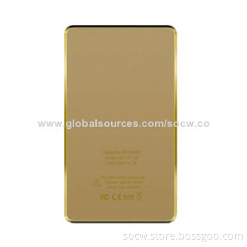 Super-thin Golden Power Bank with Capacity of 3,600mAh and Long Lifespan